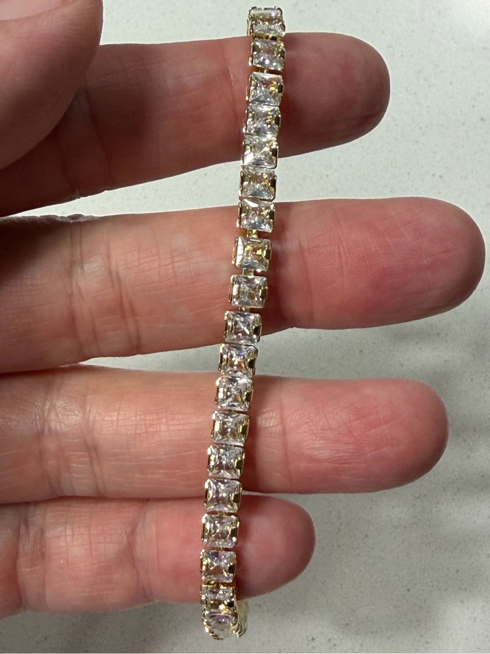 Pretty Bird USA Yellow Gold-Plated Tennis Bracelet with Extender Square CZ Stone